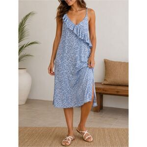 Jak & Rae white and blue sleeveless midi sundress size S